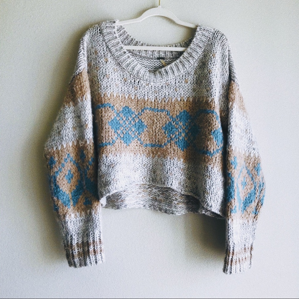 Free People Fair Isle cropped knit sweater